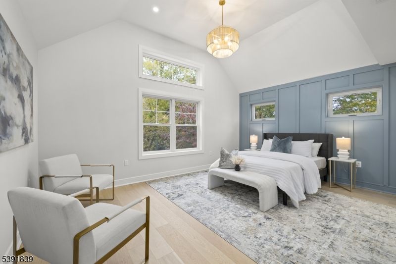 Bedroom, Interior, Pendant Lights, Recessed Lighting, Wood Texture Flooring