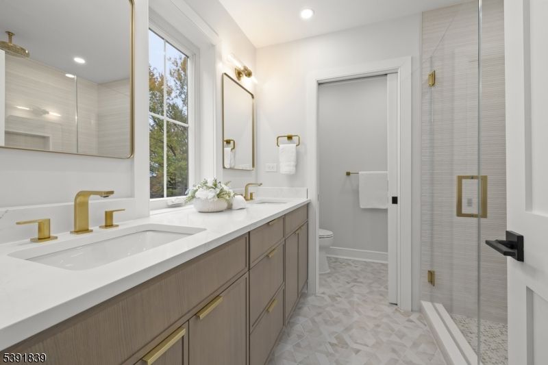 Bathroom, Dual Sink Vanities, Glass Shower, Interior, Recessed Lighting