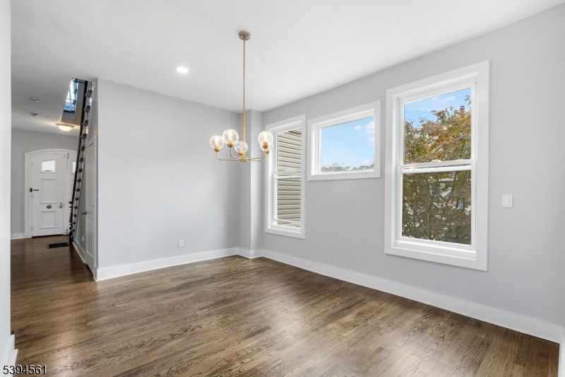 Empty room, Interior, Pendant Lights, Recessed Lighting, Wood Texture Flooring