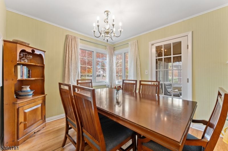 Chandelier, Dining room, Interior, Wood Texture Flooring