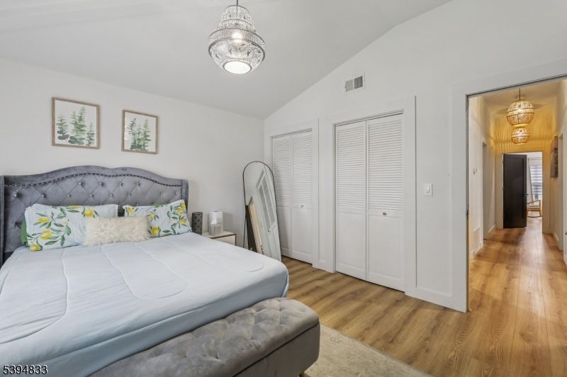 Bedroom, Interior, Pendant Lights, Wood Texture Flooring