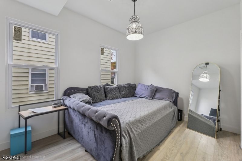 Bedroom, Interior, Pendant Lights, Wood Texture Flooring