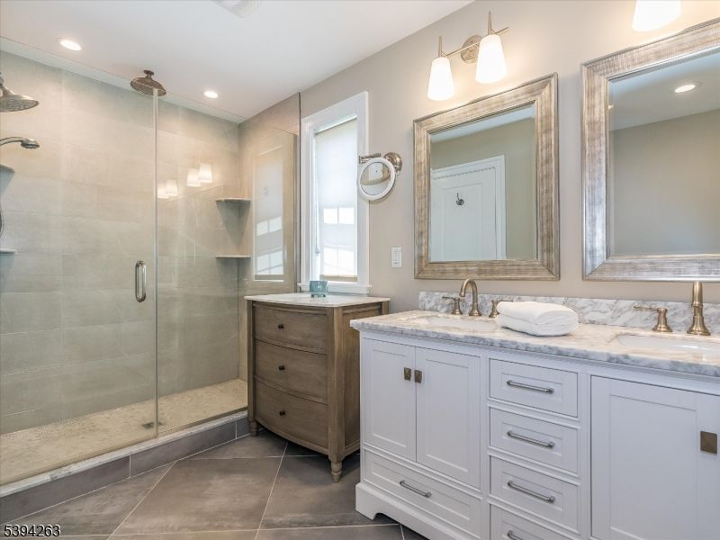 Bathroom, Dual Sink Vanities, Glass Shower, Interior, Recessed Lighting