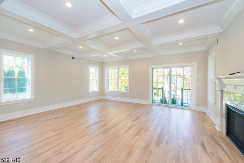 Empty room, Fireplace, Interior, Recessed Lighting, Wood Texture Flooring