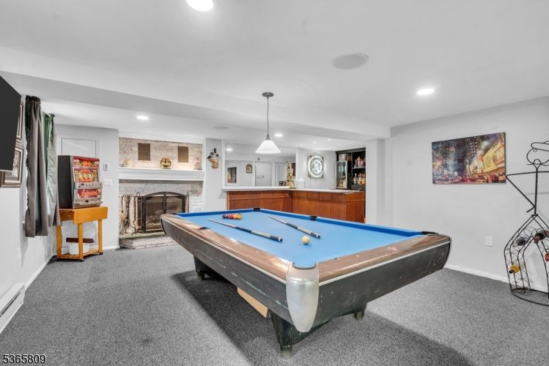 Billiard Table, Fireplace, Game Room, Interior, Pendant Lights, Recessed Lighting