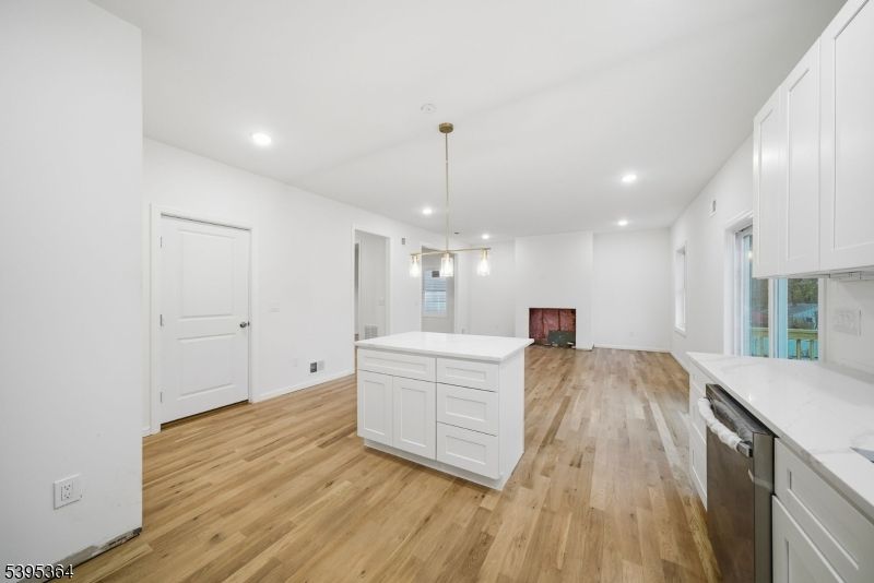 Interior, Kitchen, Pendant Lights, Recessed Lighting, Wood Texture Flooring