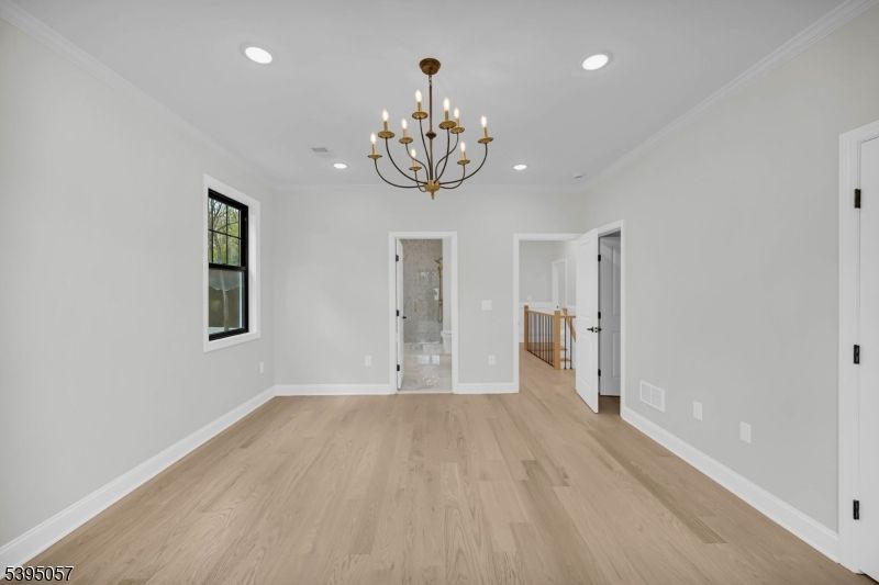 Chandelier, Empty room, Interior, Recessed Lighting, Wood Texture Flooring