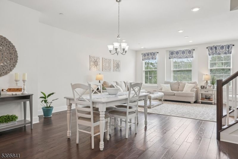 Chandelier, Dining room, Interior, Living room, Recessed Lighting, Wood Texture Flooring