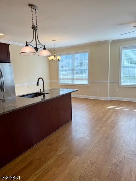 Chandelier, Interior, Kitchen, Recessed Lighting, Wood Texture Flooring