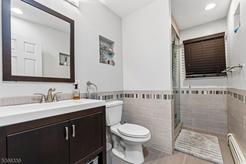 Bathroom, Glass Shower, Interior, Recessed Lighting, Wood Texture Flooring