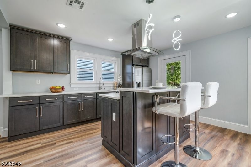 Interior, Kitchen, Pendant Lights, Recessed Lighting, Wood Texture Flooring