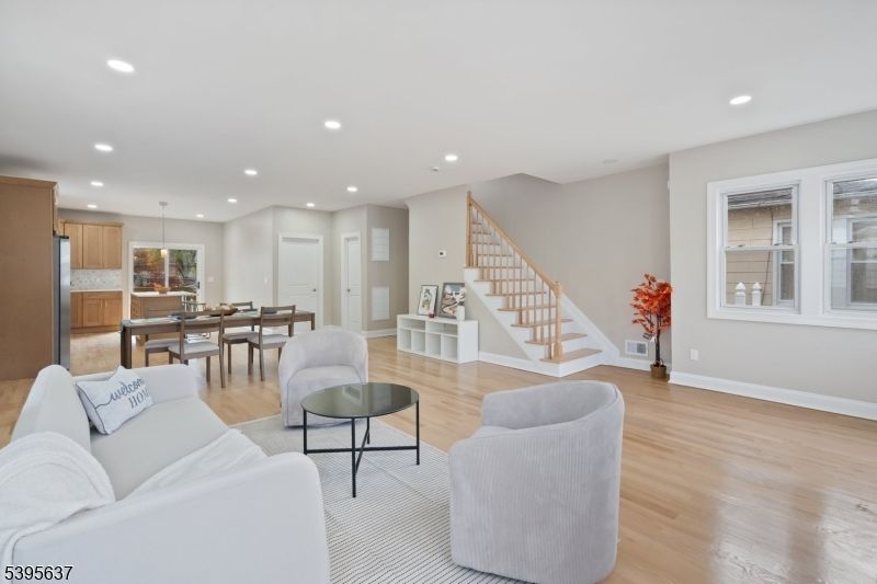 Dining room, Interior, Kitchen, Living room, Pendant Lights, Recessed Lighting, Wood Texture Flooring