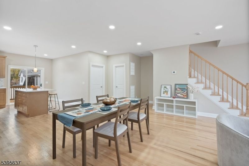 Dining room, Interior, Pendant Lights, Recessed Lighting, Wood Texture Flooring