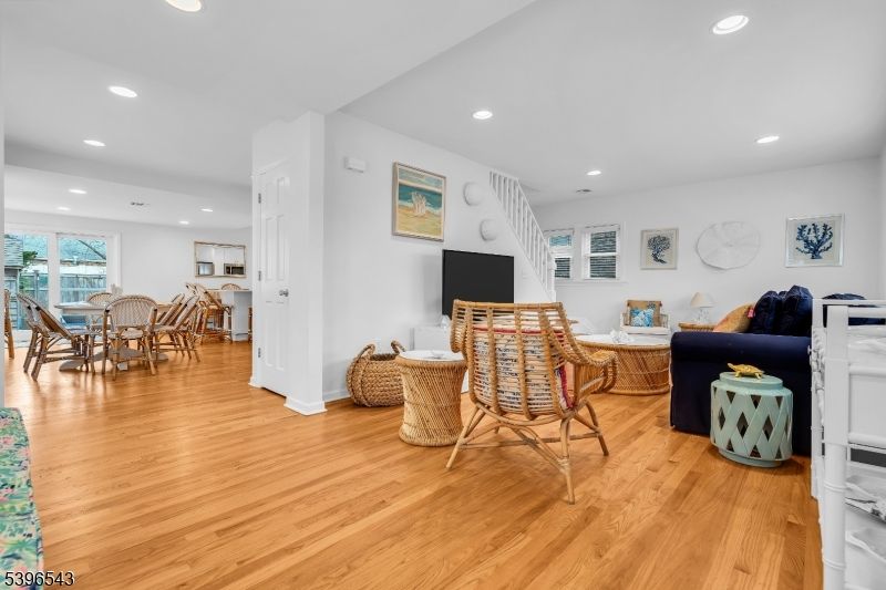 Dining room, Interior, Kitchen, Living room, Recessed Lighting, Wood Texture Flooring