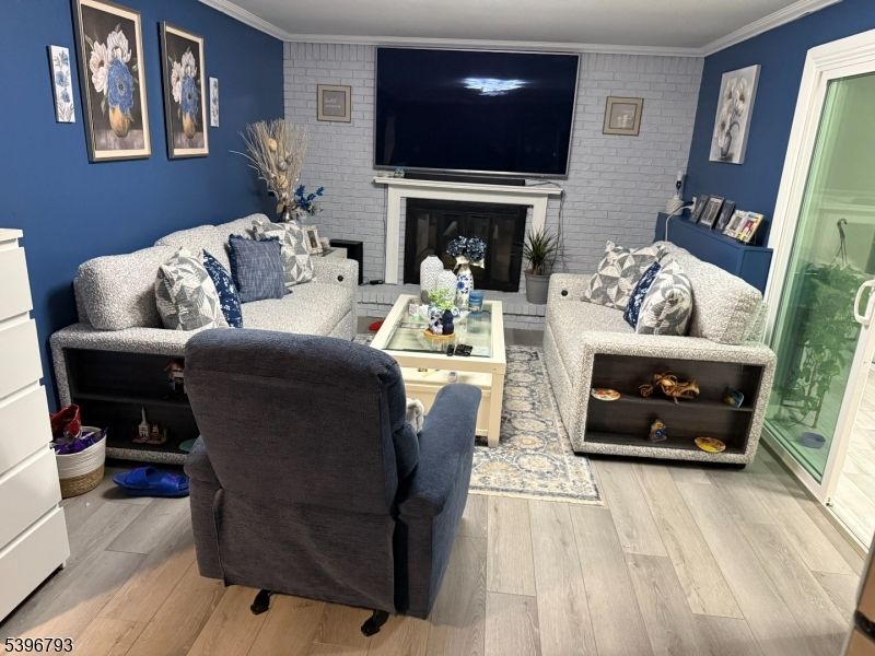 Fireplace, Interior, Living room, Stone Walls, Wood Texture Flooring