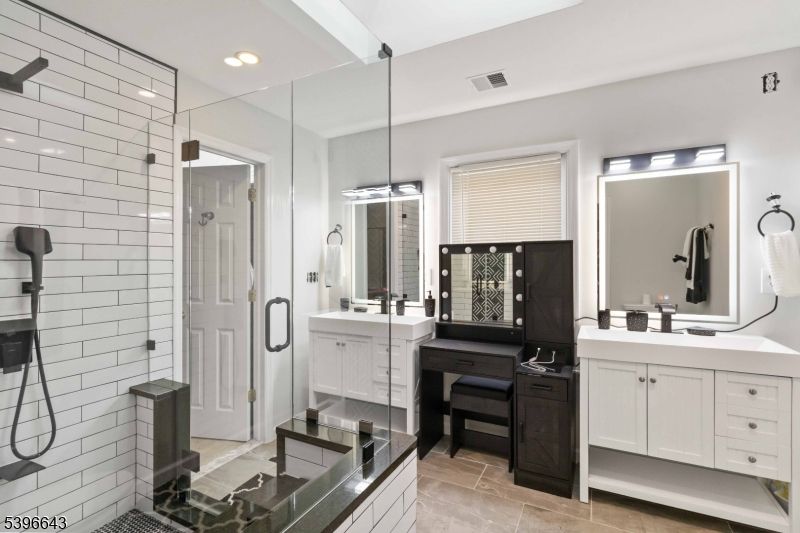 Bathroom, Dual Sink Vanities, Glass Shower, Interior, Recessed Lighting