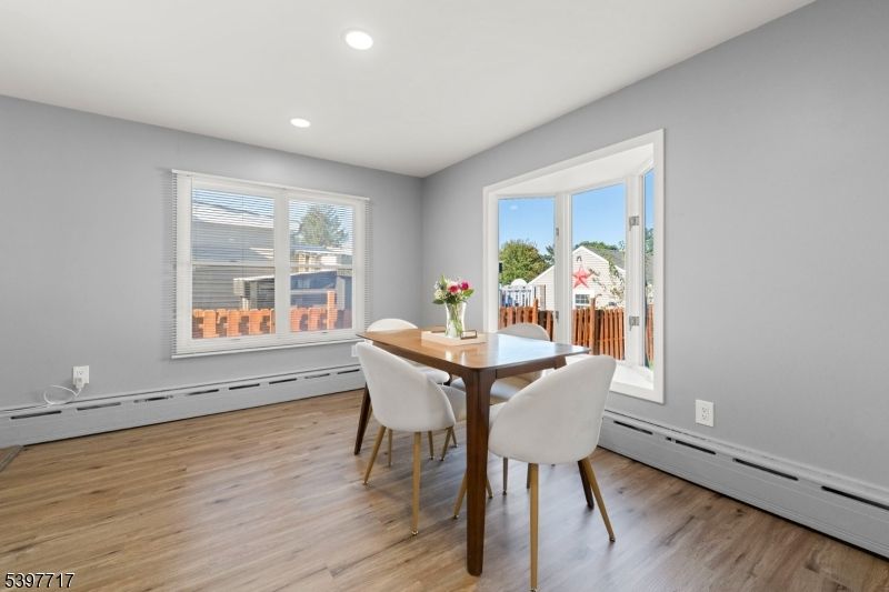 Dining room, Interior, Recessed Lighting, Wood Texture Flooring