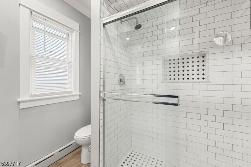 Bathroom, Glass Shower, Interior, Wood Texture Flooring