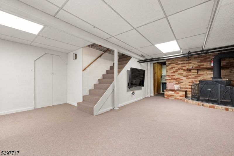 Empty room, Fireplace, Interior, Recessed Lighting, Stone Walls