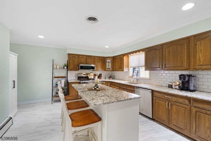 Interior, Kitchen, Marble, Recessed Lighting, Stainless Steel Appliances