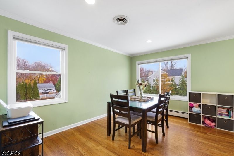Dining room, Interior, Recessed Lighting, Wood Texture Flooring