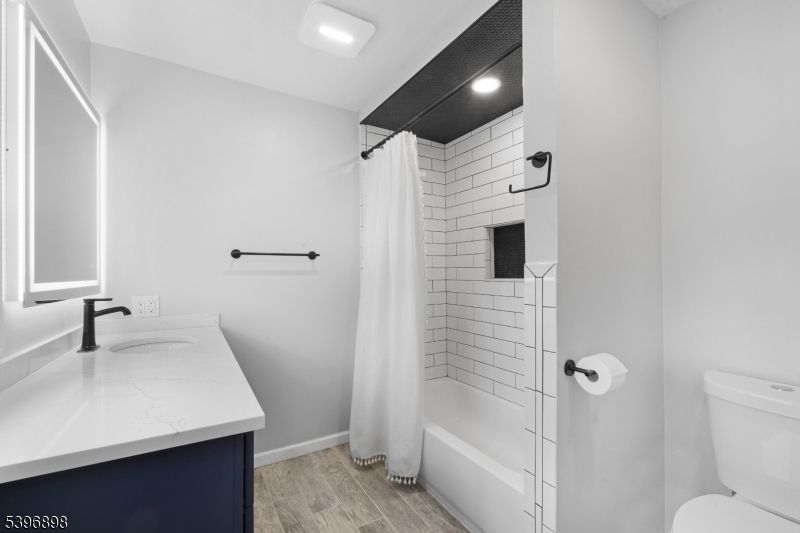 Bathroom, Interior, Recessed Lighting, Wood Texture Flooring