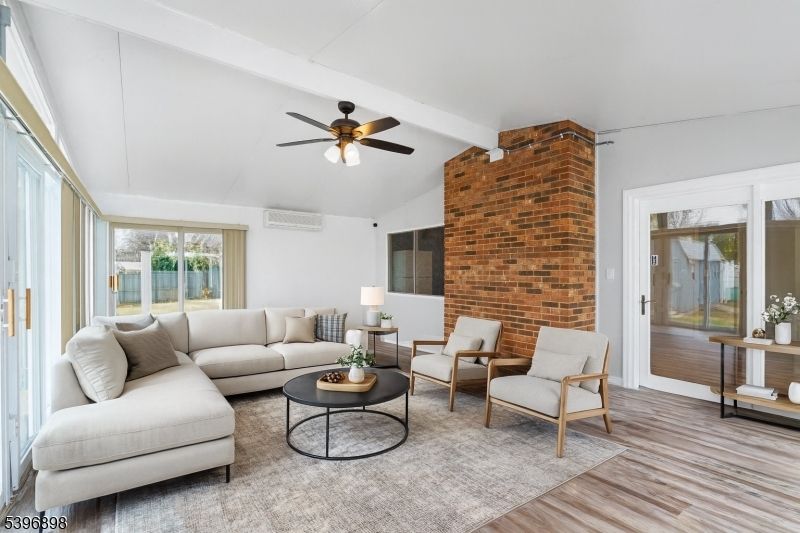 Interior, Living room, Stone Walls, Wood Texture Flooring