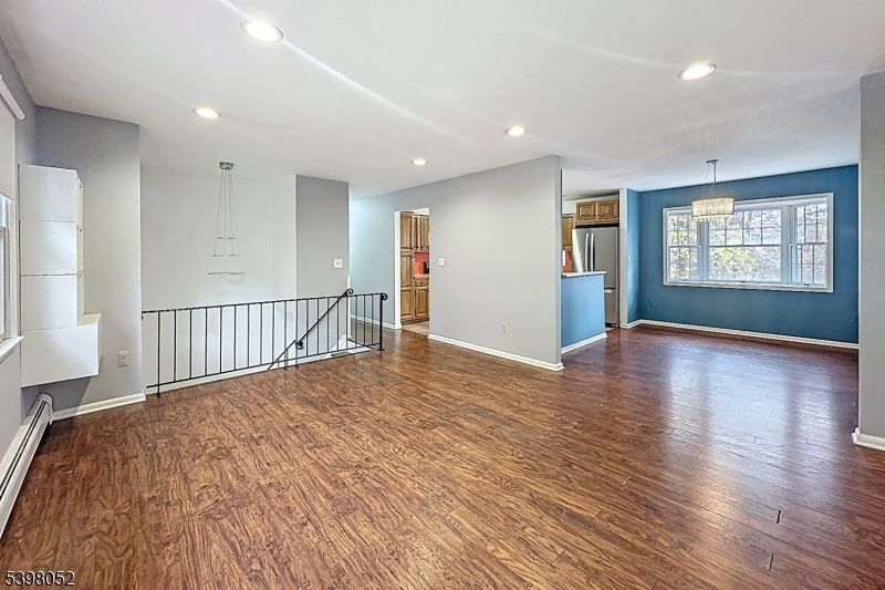 Chandelier, Empty room, Interior, Pendant Lights, Recessed Lighting, Wood Texture Flooring