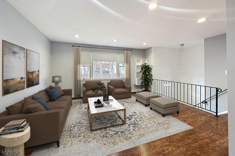 Interior, Living room, Pendant Lights, Recessed Lighting, Wood Texture Flooring