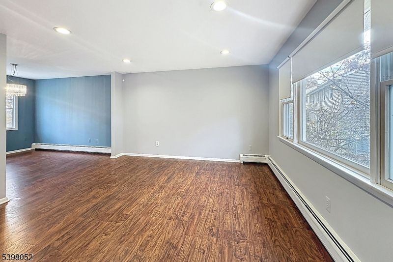 Chandelier, Empty room, Interior, Recessed Lighting, Wood Texture Flooring