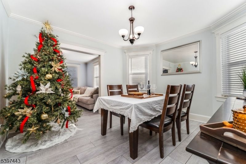 Chandelier, Dining room, Interior, Pendant Lights, Wood Texture Flooring