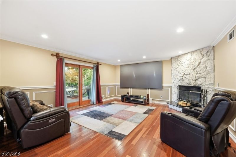 Fireplace, Interior, Recessed Lighting, Wood Texture Flooring