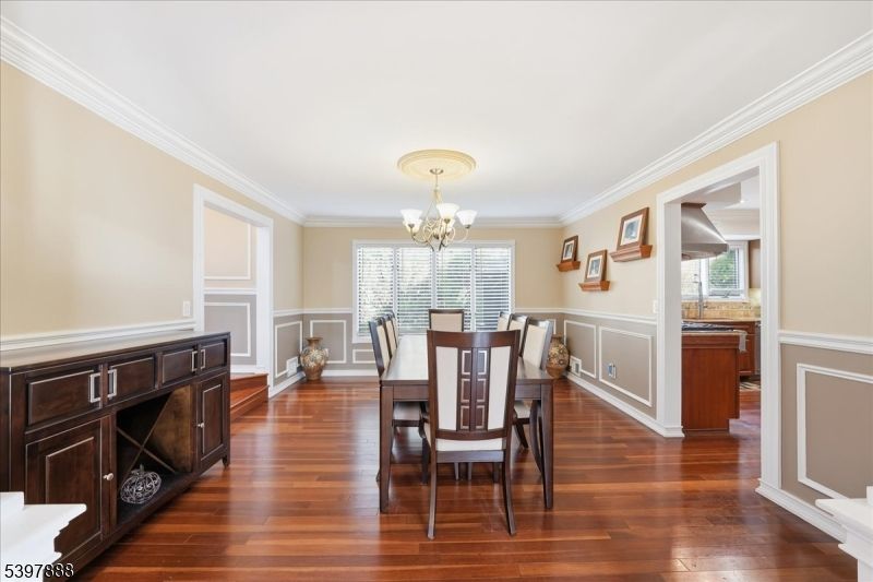 Chandelier, Dining room, Interior, Wood Texture Flooring