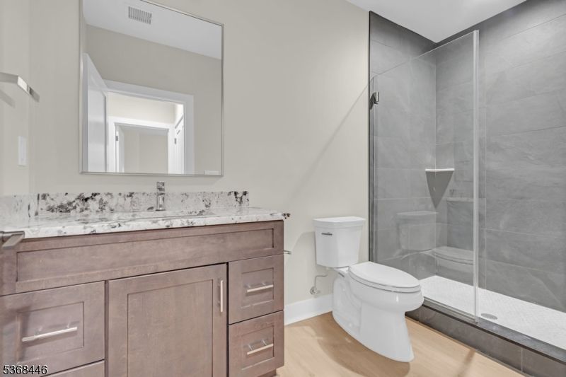 Bathroom, Glass Shower, Interior, Wood Texture Flooring