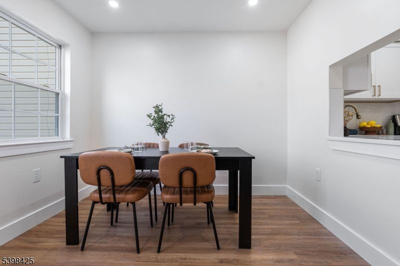 Dining room, Interior, Recessed Lighting, Wood Texture Flooring