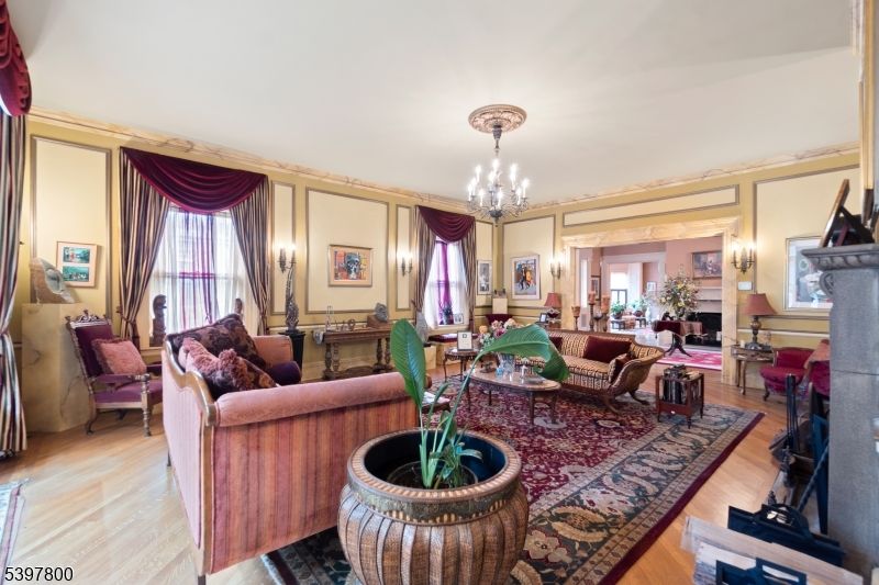 Chandelier, Fireplace, Interior, Living room, Wood Texture Flooring