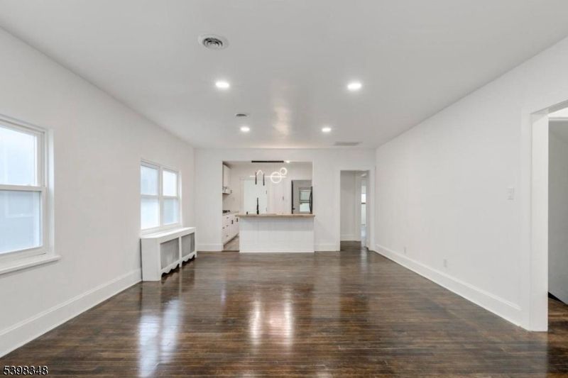 Empty room, Interior, Kitchen, Recessed Lighting, Wood Texture Flooring
