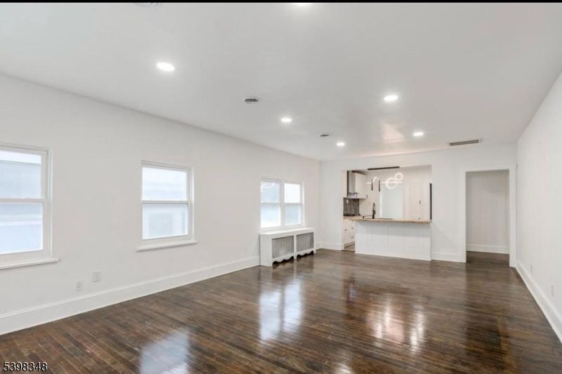 Empty room, Interior, Kitchen, Recessed Lighting, Wood Texture Flooring
