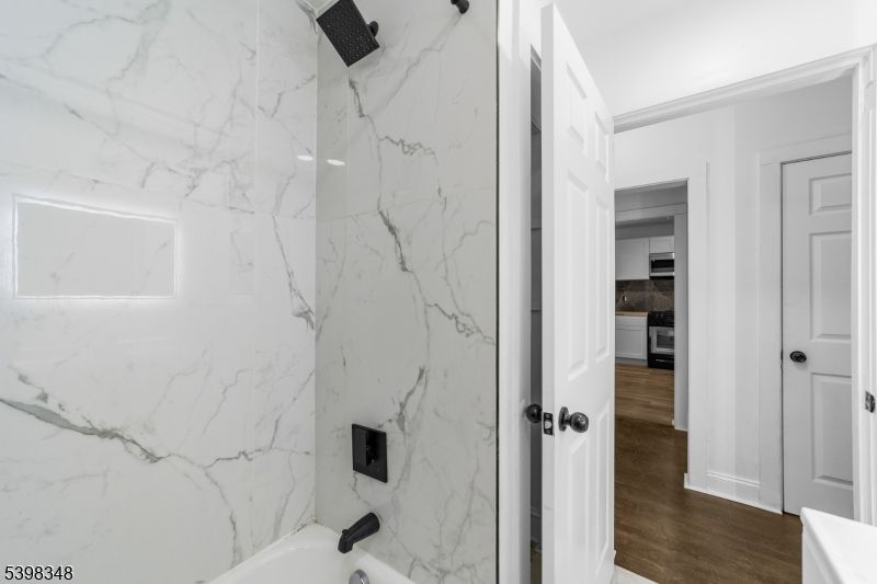 Bathroom, Interior, Marble Walls, Wood Texture Flooring