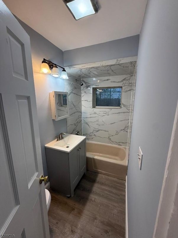 Bathroom, Interior, Marble Walls, Wood Texture Flooring