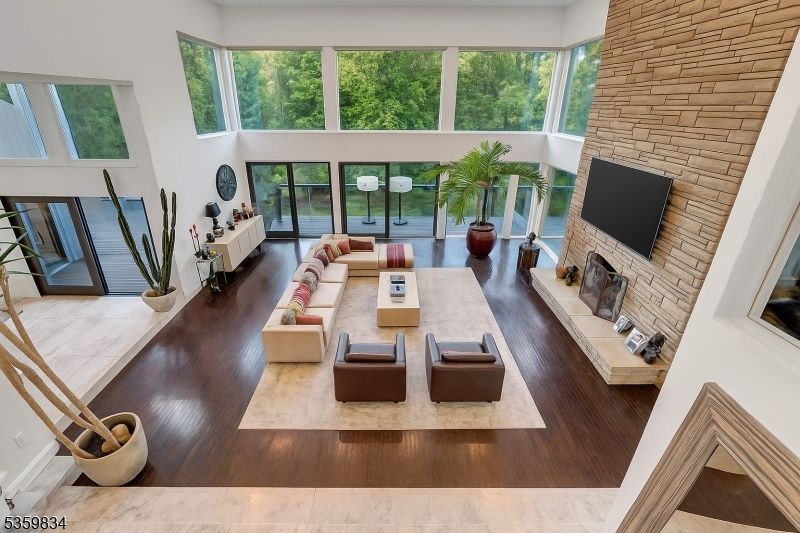 Fireplace, Interior, Living room, Stone Walls, Wood Texture Flooring