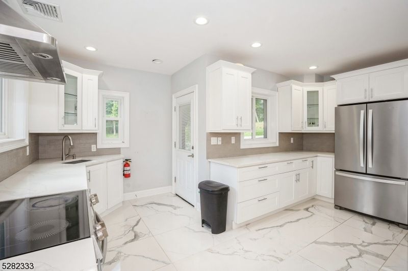 Interior, Kitchen, Marble, Recessed Lighting, Stainless Steel Appliances