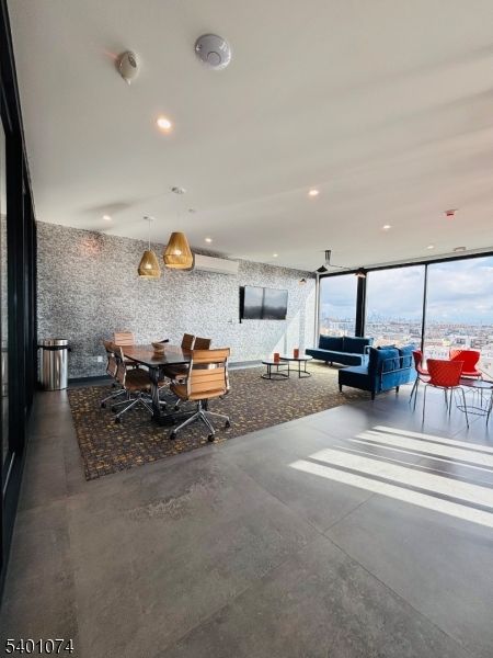 Dining room, Interior, Pendant Lights, Recessed Lighting, Stone Walls