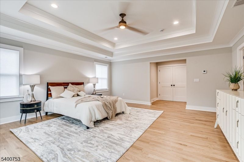 Bedroom, Interior, Recessed Lighting, Wood Texture Flooring