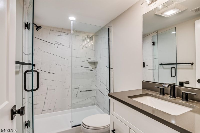 Bathroom, Glass Shower, Interior, Marble Walls, Recessed Lighting