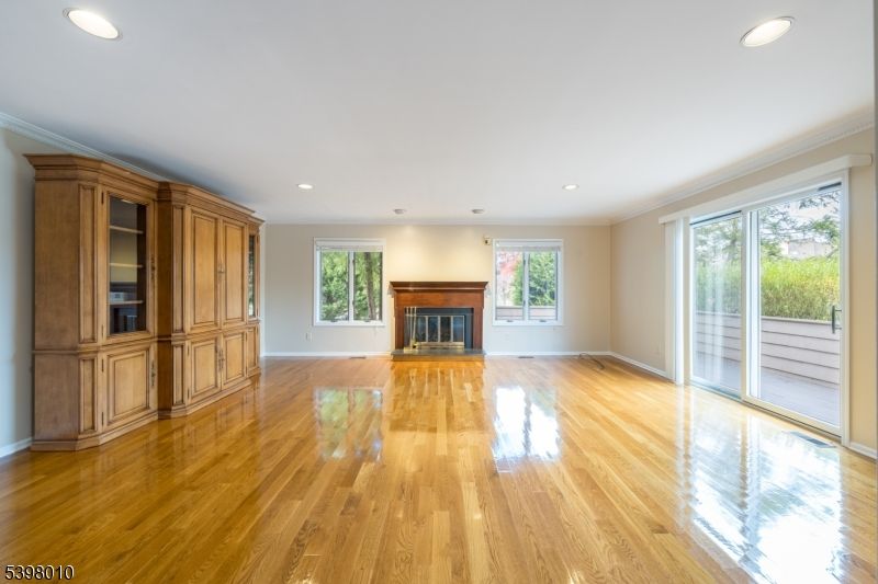 Empty room, Fireplace, Interior, Recessed Lighting, Wood Texture Flooring