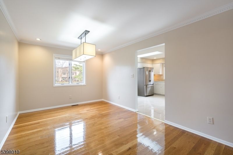 Empty room, Interior, Kitchen, Pendant Lights, Recessed Lighting, Wood Texture Flooring