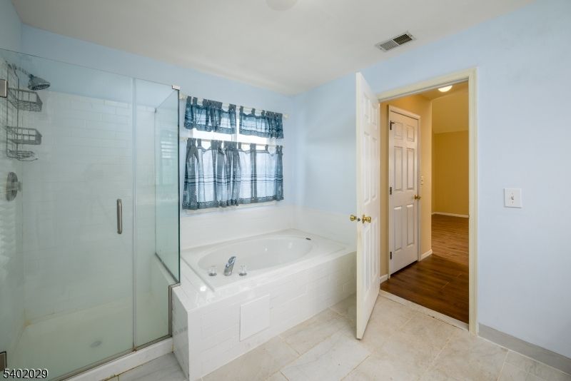 Bathroom, Glass Shower, Interior, Recessed Lighting, Wood Texture Flooring