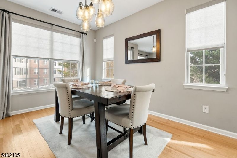 Dining room, Interior, Pendant Lights, Wood Texture Flooring