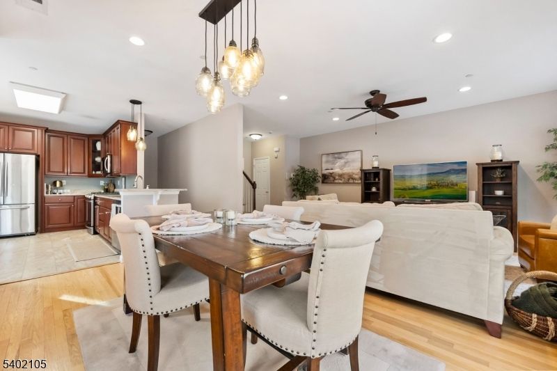 Dining room, Interior, Kitchen, Living room, Pendant Lights, Recessed Lighting, Wood Texture Flooring
